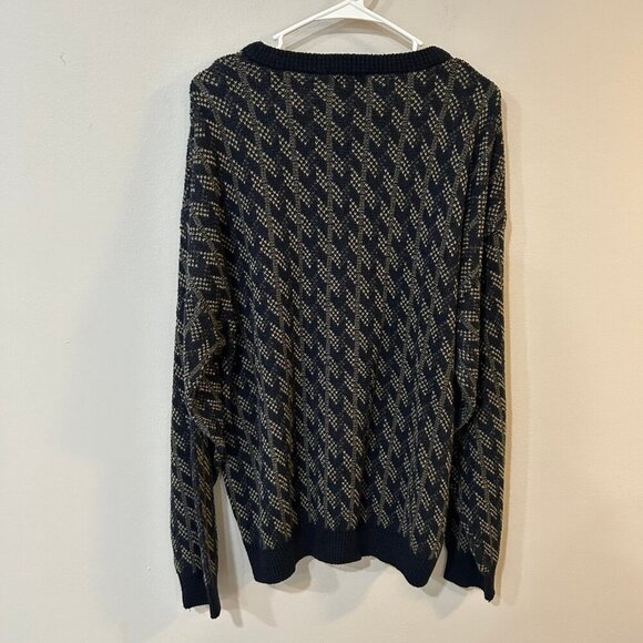 Jantzen Navy Blue Tan Pattern Long Sleeve Mens Crewneck Sweater Size XXL Tall - Picture 3 of 3